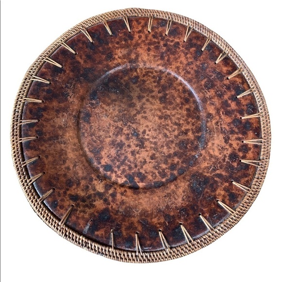 Decorative Large Pottery Wrapped with Wicker Plate - Picture 1 of 3